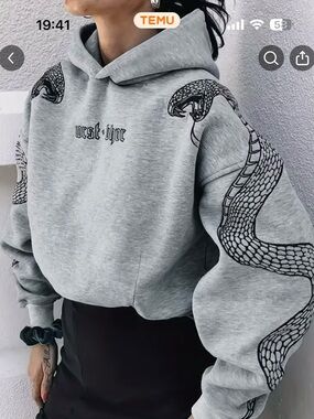 Gray Snake Print Cropped Hoodie